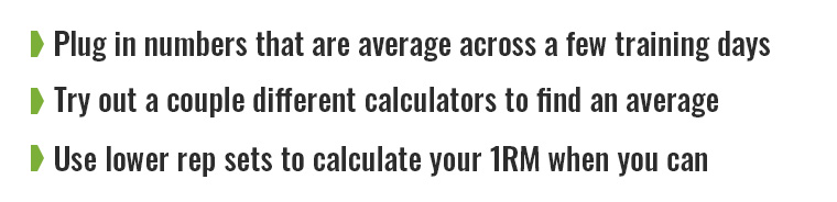 A screen of text discusses how to use a 1RM calculator.