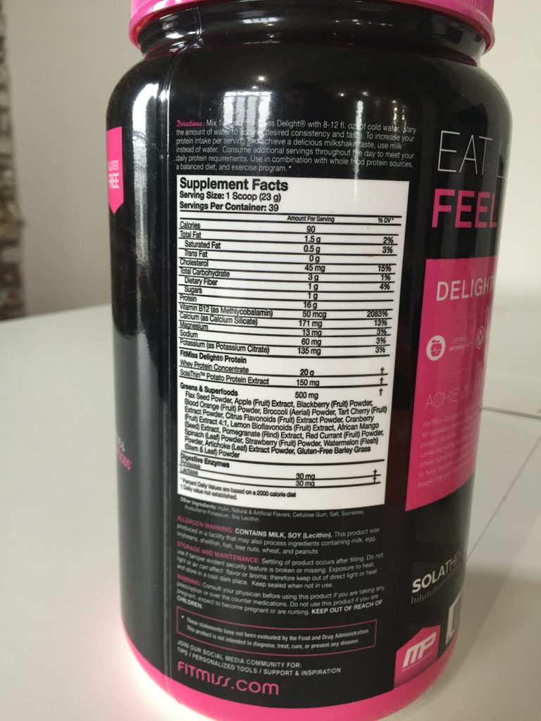 FitMiss Delight Protein Shake Ingredients