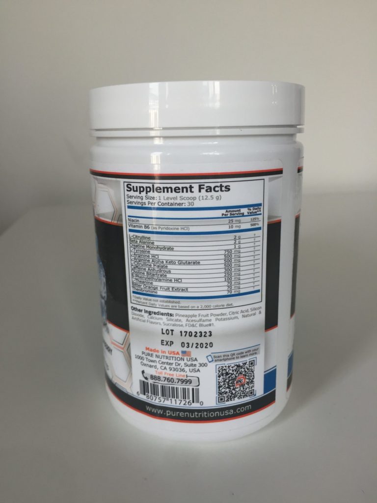 Pure Nutrition Black Jack Pre Workout Ingredients