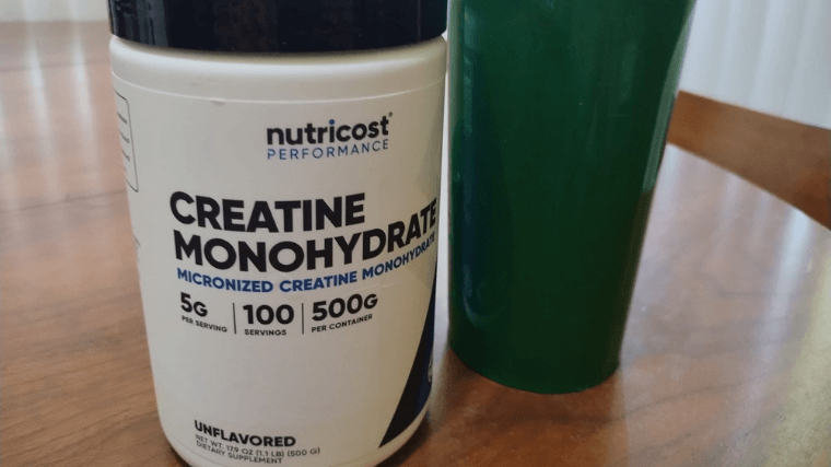 A jar of Nutricost Creatine Monohydrate.