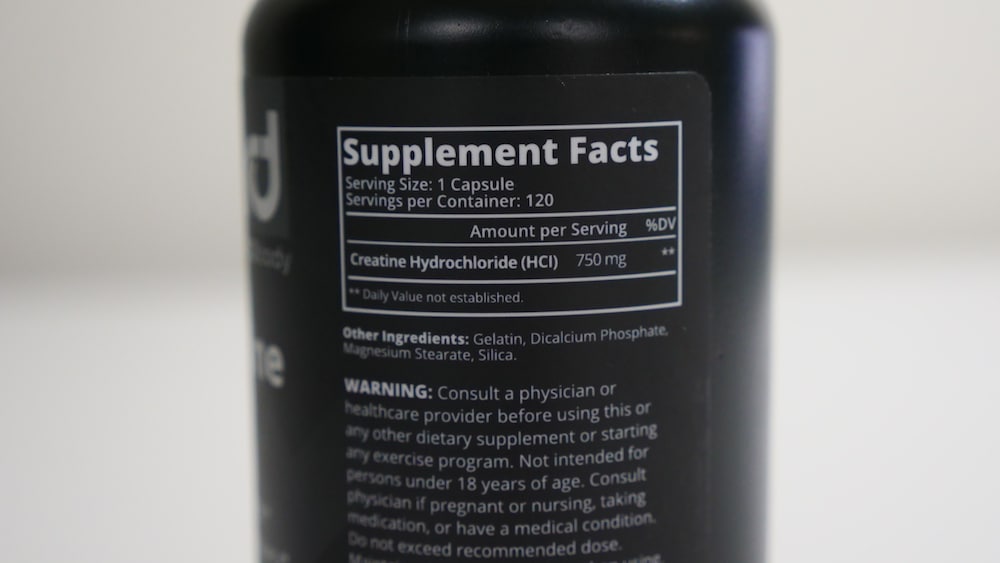 R+D Body CRE HD Creatine HCl Ingredients