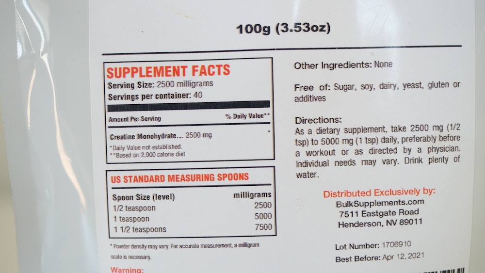 Bulk Supplements Creatine Monohydrate Ingredients
