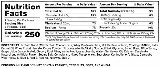 Nutrition for ON cake bites