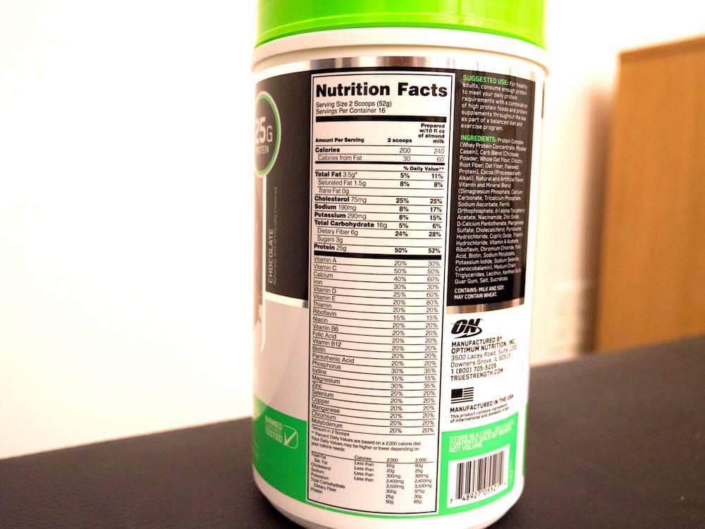 Opti-Fit's ingredients label