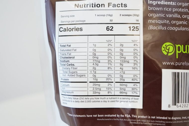 Pure Food Plant Based Protein Nutritional Facts