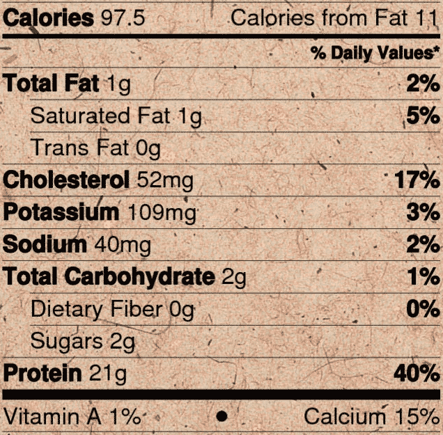 Nutrition label for Raw Grass Fed Whey