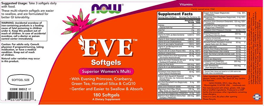 The label for Eve women's multi-vitamin