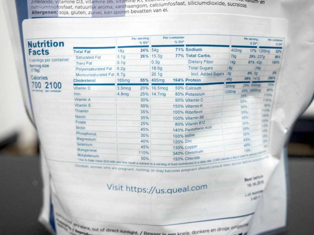 Nutrition label for Queal