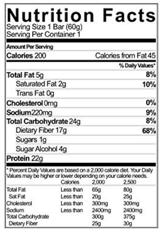 No Cow Lemon Meringue Nutrition Label