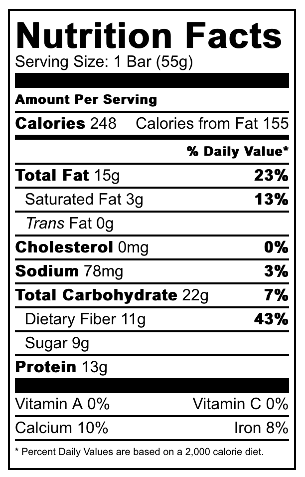 The Bar Shack Nutrition Label