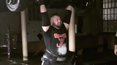 Strongman Rob Kearney Log Lift Split Jerks 205kg for a Double
