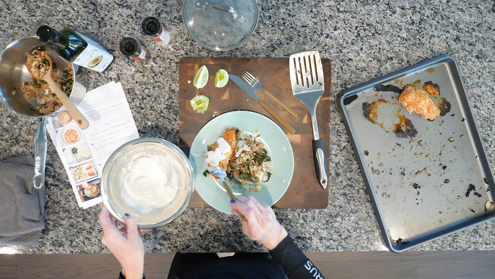 Our tester preps a meal from the Blue Apron service.