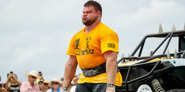 Martins Licis performs a Car Deadlift