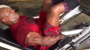 Bodybuilder Ronnie Coleman performs a leg press