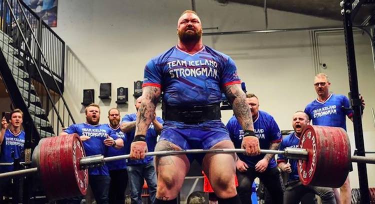 Hafthor Bjornsson Deadlifts 480kg 1 058 Pounds With No Suit BarBend   Hafthor Elephant Bar Deadlift 