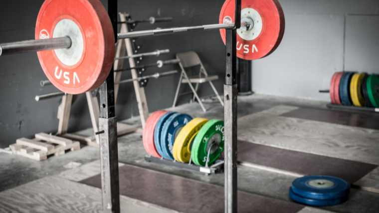 Weightlifting Platform with Rack and Bar