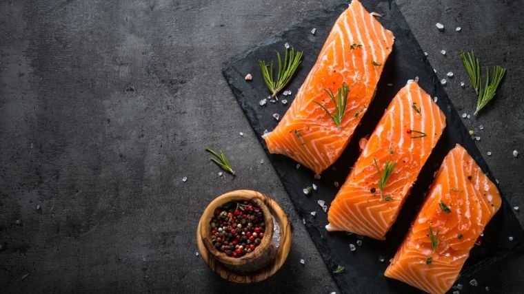 Plate of raw salmon filets