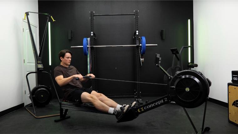 Our tester on the Concept2 RowErg.