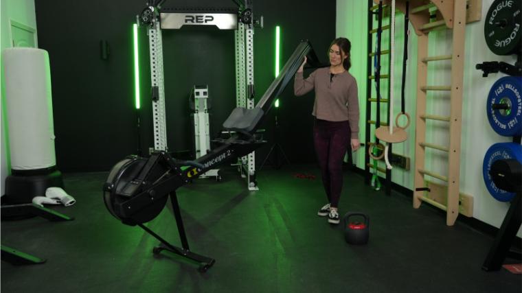 Our tester moving the Concept2 RowErg.
