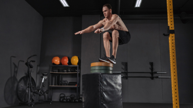 Man Jumping on Foam Plyo Box