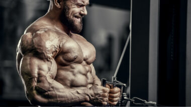 Bodybuilder doing cable pull