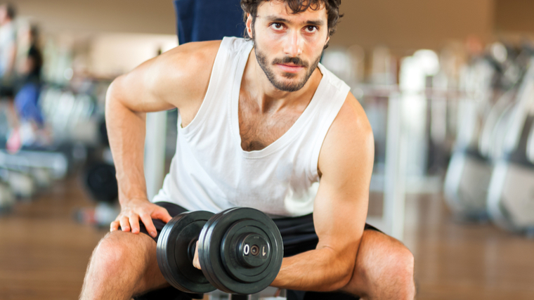 new bodybuilder doing bicep curl 