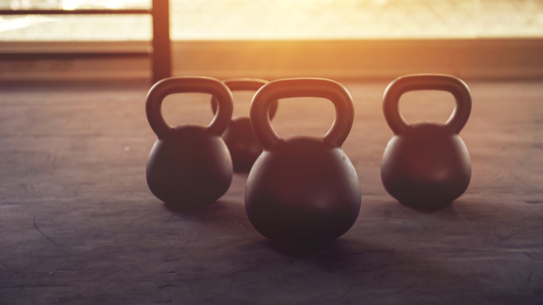 kettlebells on floor 