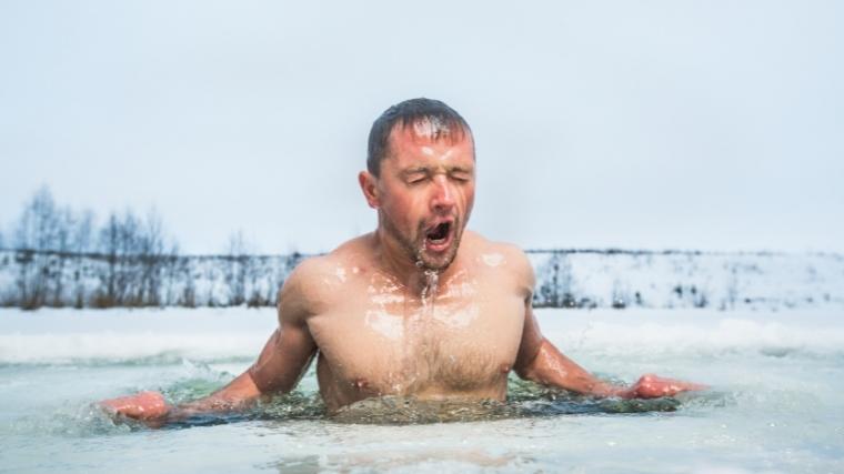 Man taking ice bath