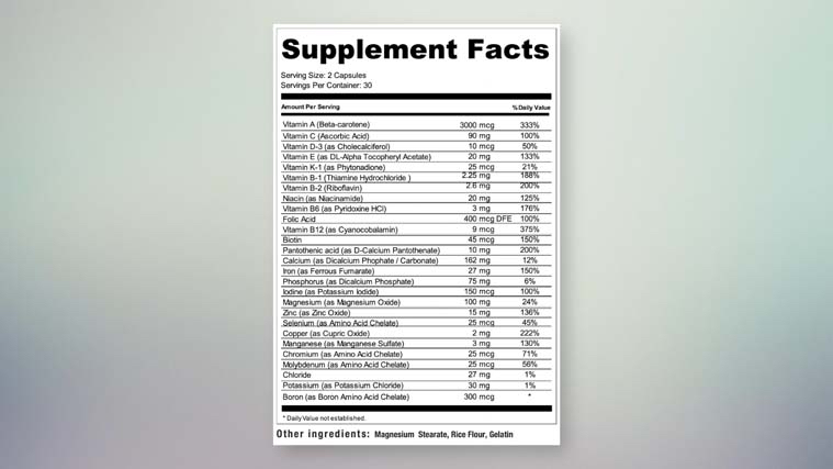 Swolverine Multivitamin Supplement Facts
