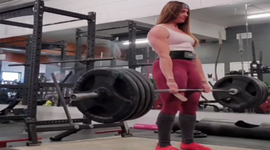 Jessica Buettner deadlifts 450 pounds.