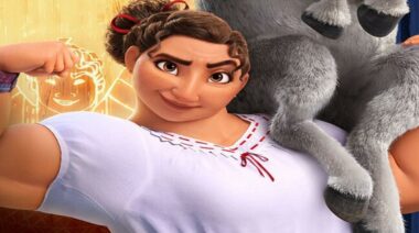 Luisa Madrigal from Disney's Encanto flexes while holding a donkey.