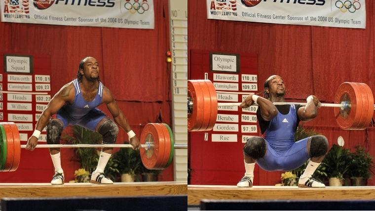 American Weightlifter Oscar Chaplin III snatching and clean-and-jerking at 2004 Olympic trials