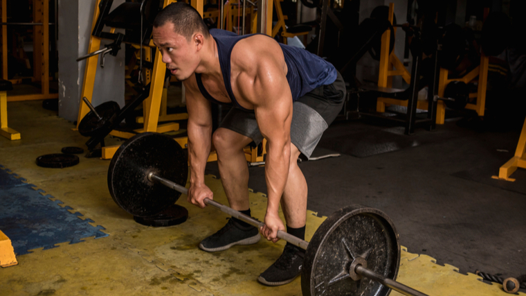 A person prepares to deadlift!