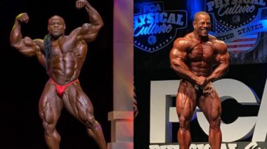 Bodybuilders David Henry and Kai Greene hitting a most muscular pose