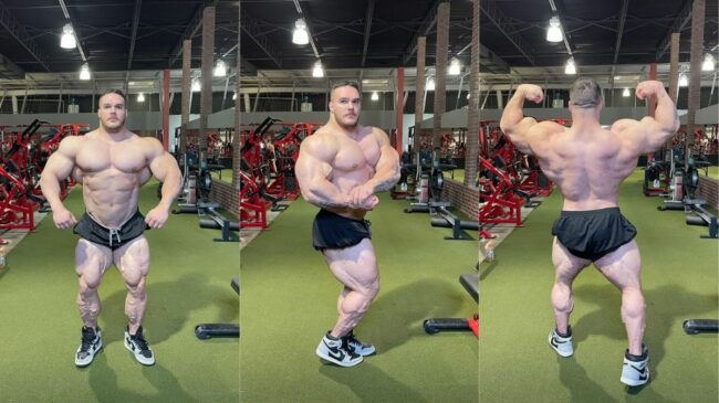 bodybuilder nick walker poses to show off his 296-pound physique