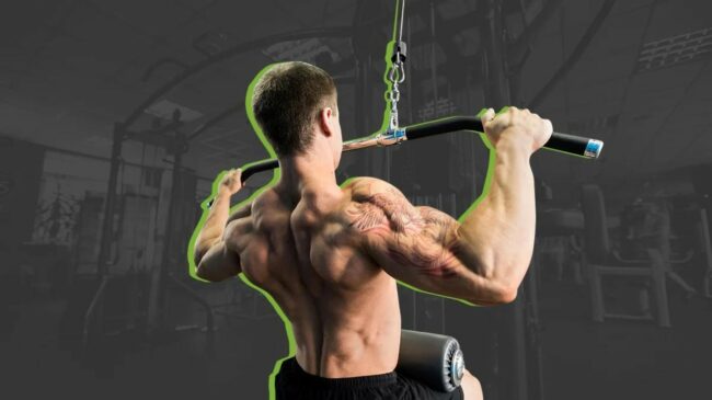 A person doing back exercises with a cable machine.