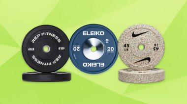 Three of the Best Bumper Plates are shown with a stylized green background.