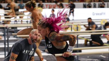 Danielle Brandon performs parallel bars dips during the 2022 CrossFit Games.