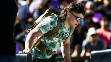 CrossFit star Justin Medeiros competing in a pair of sunglasses.