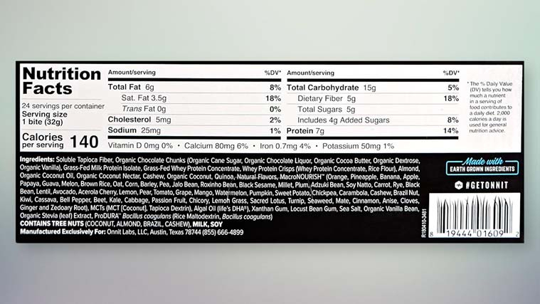 Onnit Protein Bites Nutrition Facts