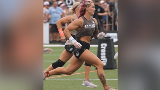 Danielle Brandon runs on the competition field during the 2022 NOBULL CrossFit Games.