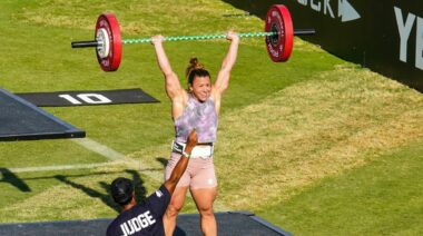 CrossFit athlete Kara Saunders lifting a barbell.