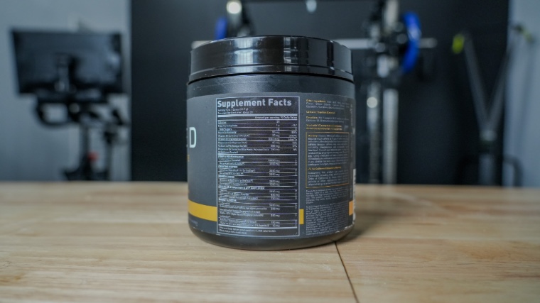 Supplement Facts label on a tub of Kaged Pre-Kaged Elite