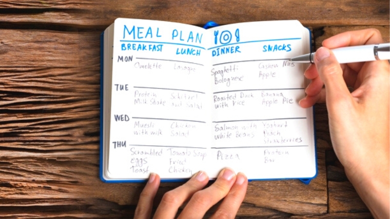 Notebook with a meal plan.