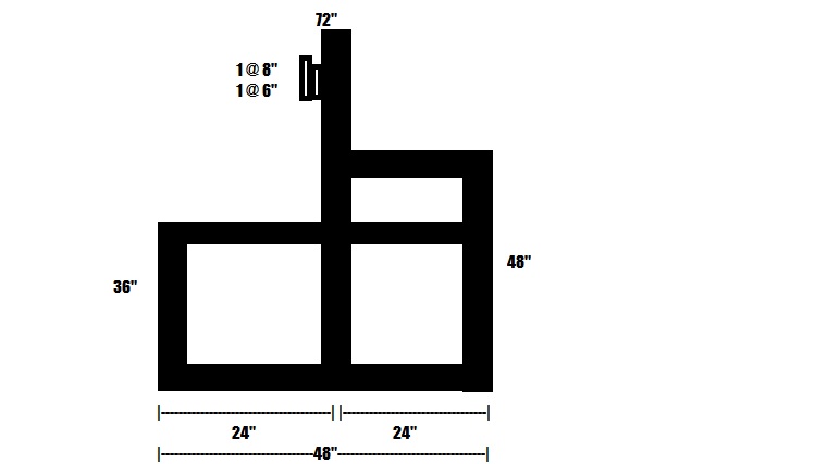 Grahpic with dimensions from the side of a diy squat rack