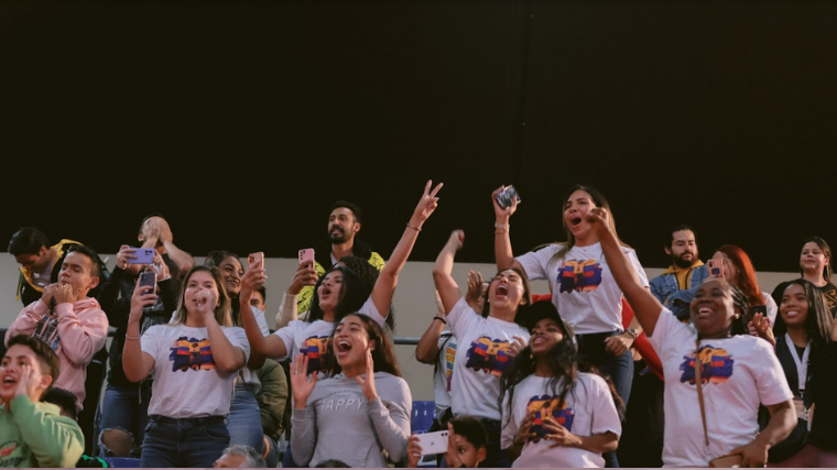 Colombian fans cheer on Yenny Alvarez Caicedo in the Women's 59-Kilogram division