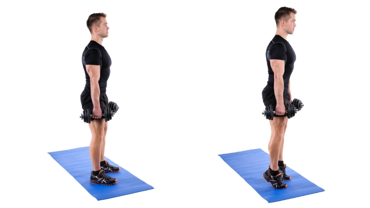 A person doing a standing calf raise.