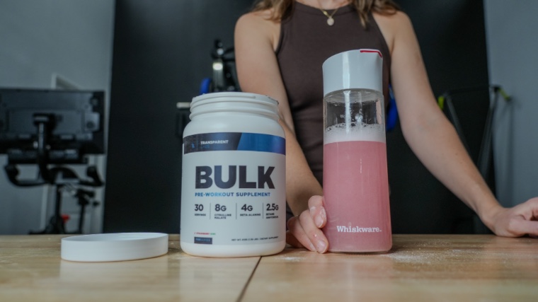 Our tester with a fresh shaker glass of Transparent Labs Bulk Pre-Workout.
