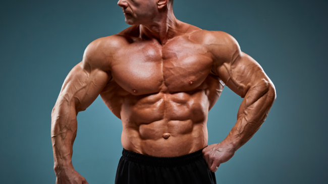A muscular bodybuilder's chest.