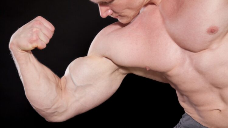 A person flexing their muscle.